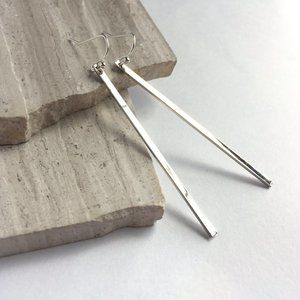 Shiny Silver Long bar Earrings